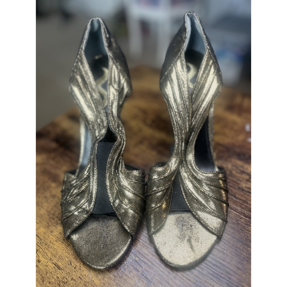 Nina‎ New York Bronze Gold Foiled Stretch Heels Sz 9 Party Evening Studio 54